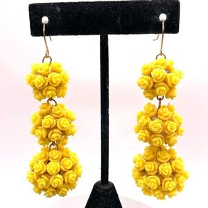 Vintage 60's Yellow Celluloid Roses Dangle Pierced Earrings